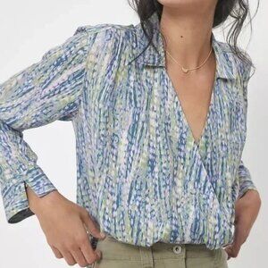 Pilcro blue and green Surplice blouse Sz L